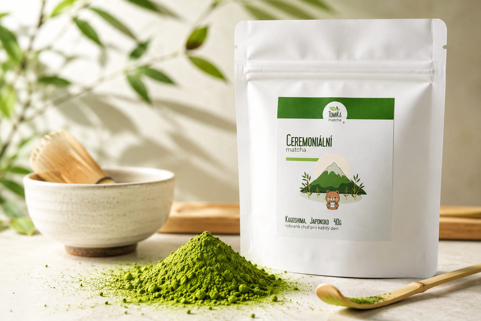 Ceremoniální matcha Kagoshima 40g – první sklizeň, japonská matcha čistá i do jemného matcha latte, TomiKa